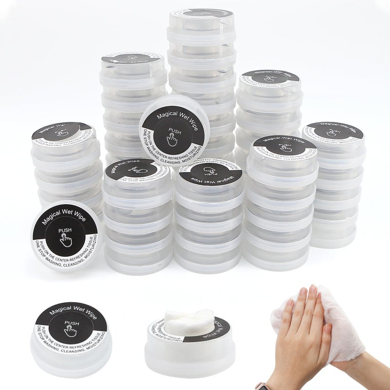 50 PCS Hand Pop Hand Wipes Press Push Up Lemon Nonstimulating Sanitizing Mini Clean Towelettes Sanitizer A Fun Way To Open Magical Strong Cool Wet Dry Type Portable for Travel OntheGo Black White